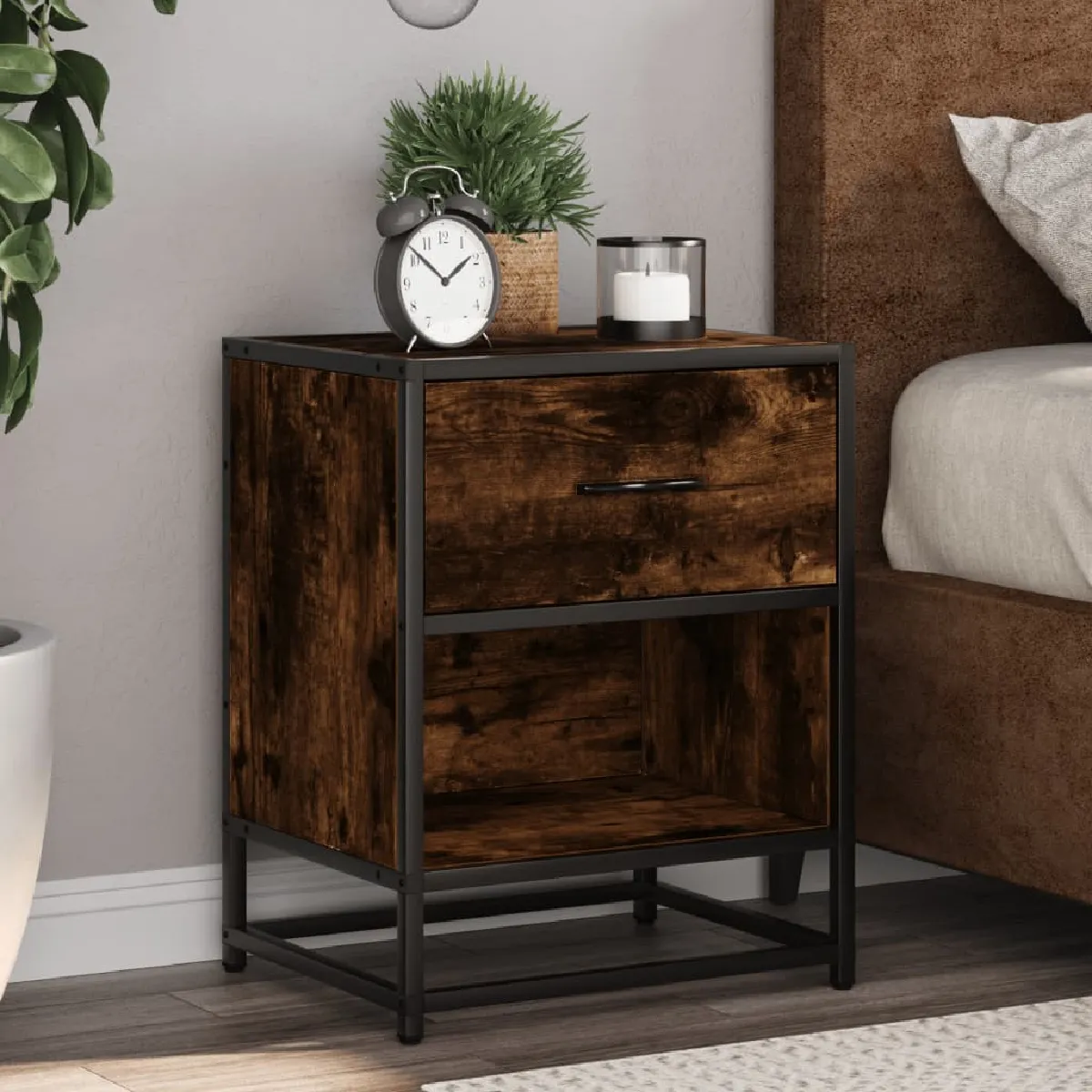 VIDAXL Table de chevet chêne fumé