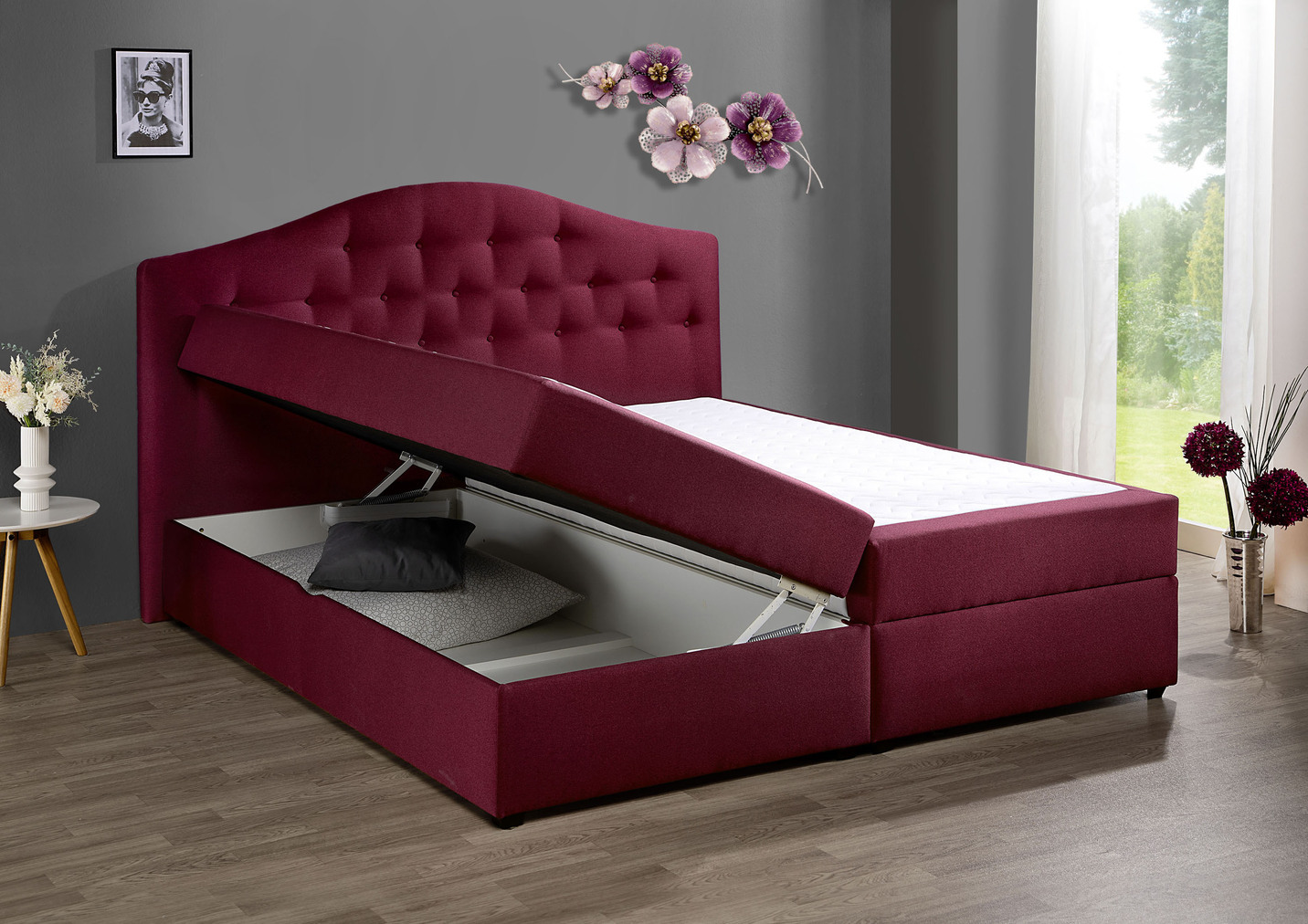 Boxspringbett mit Bettkasten und Kaltschaumtopper