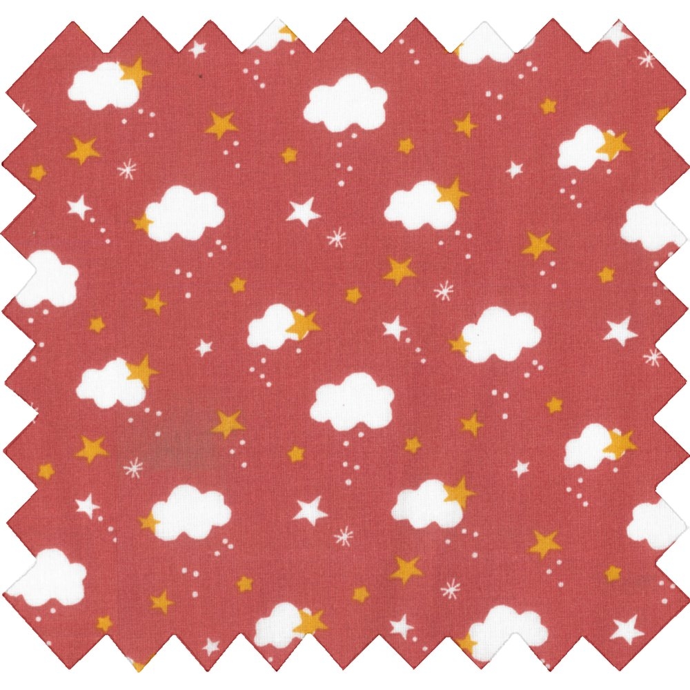 Coupon Tissu 50 Cm Nuages Rouge Ex1083