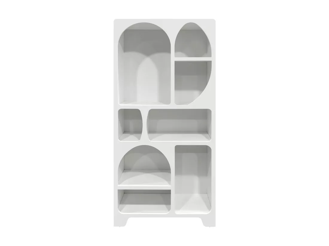 Etagère bibliothèque organique effet bois blanc plusieurs niches 8 compartiments