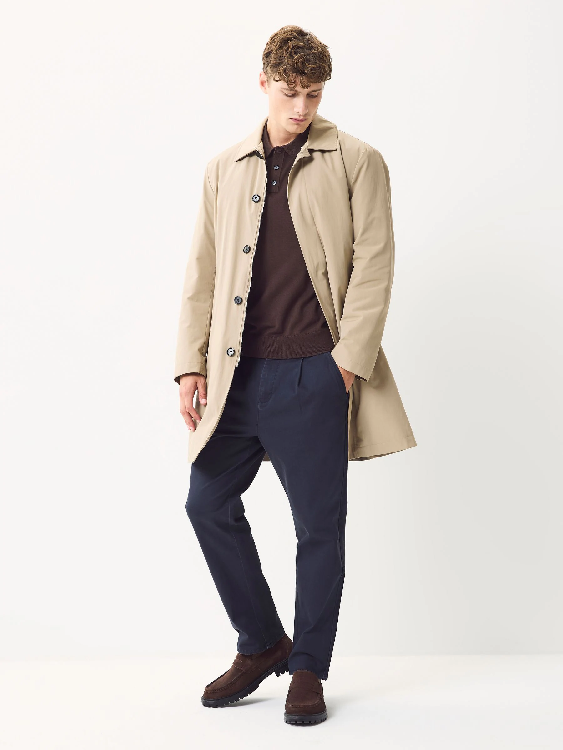 Blauw - Single Pleated Stretch Chinos Trousers