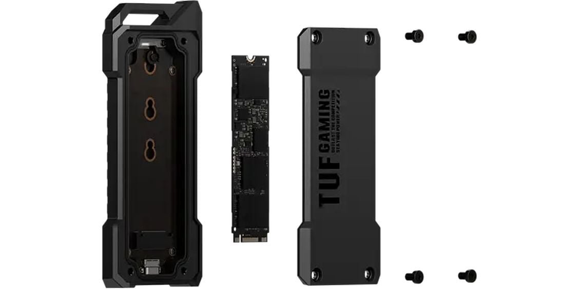 ASUS Externes Gehäuse TUF Gaming A1 (ESD-T1A) M.2 SSD Gehäuse USB-C 3.1 mit duale M.2 NVMe PCIe- und SATA-Schnittstellen