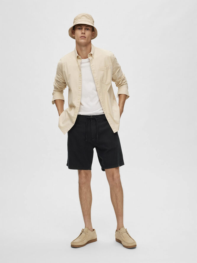 Selected Homme SLHCOMFORT-BRODY LINEN SHORTS W NOO Sort