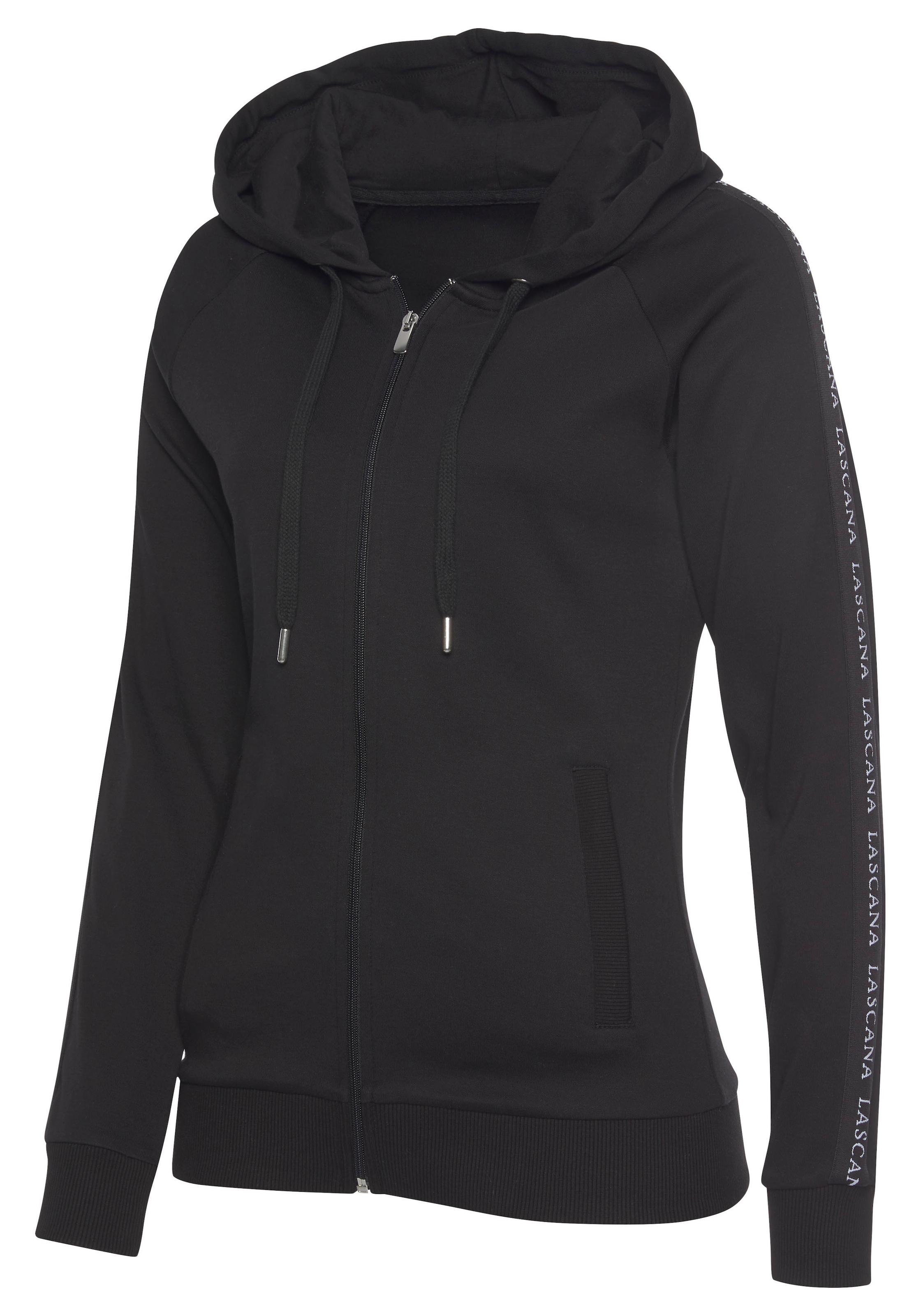 LASCANA ACTIVE Trainingsjacke mit Kapuze mit  Logo Tape an den Ärmeln