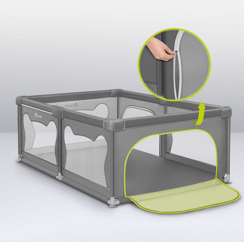 Lionelo Willow - Box voor baby's - 2 afsluitbare zij-ingangen - zeer grote speelruimte - 4 zuignappen op de hoeken