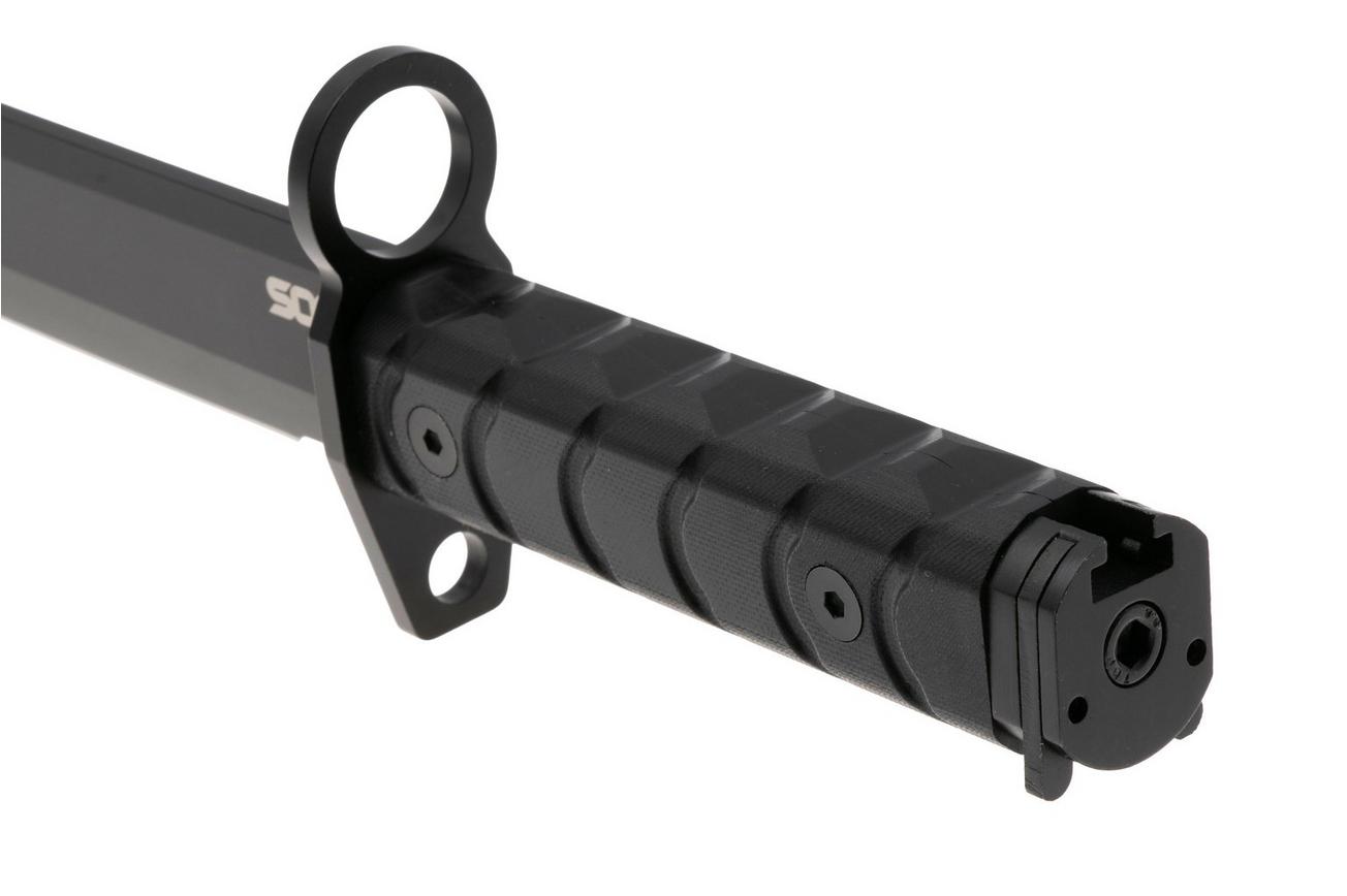 SOG BAR15T BY1004-BX, Black PVD AUS-8 Clippoint, Black G10 vaststaand mes