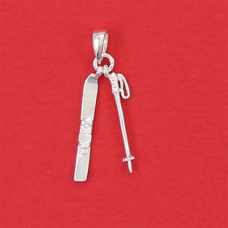 Pendentif baton de ski et ski - Plaqué or