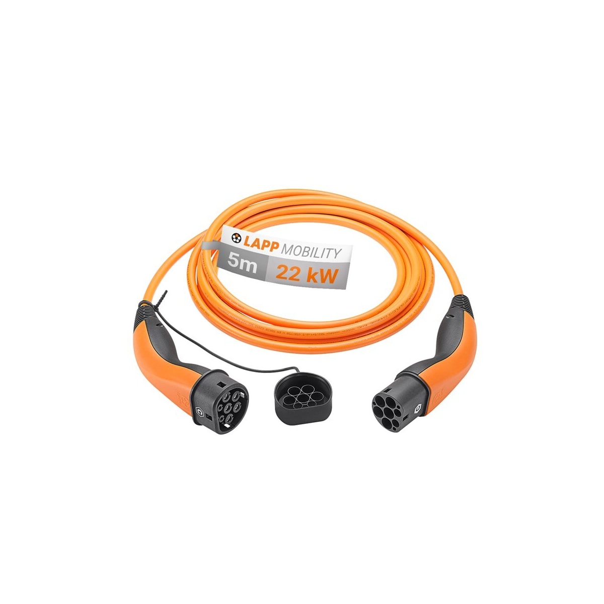 Ladekabel Type 2, inntil 22 kW, 5 m, oransje