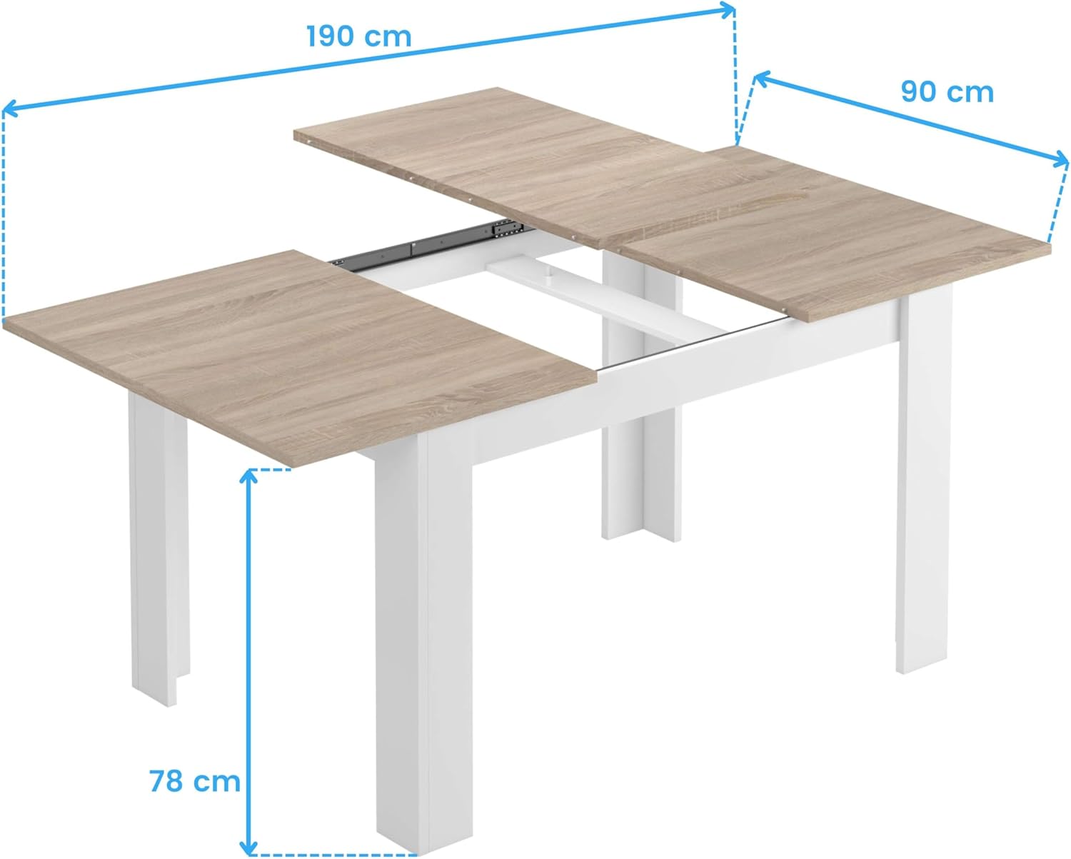 Habitdesign, ausziehbarer Esstisch, Wohnzimmer- oder Küchentisch, mit Platz für sechs Personen, Ausführung in Artik weiß und kanadischer Eiche, Maße: 140–190 x 78 x 90 cm (B x H x T), Modell Kendra