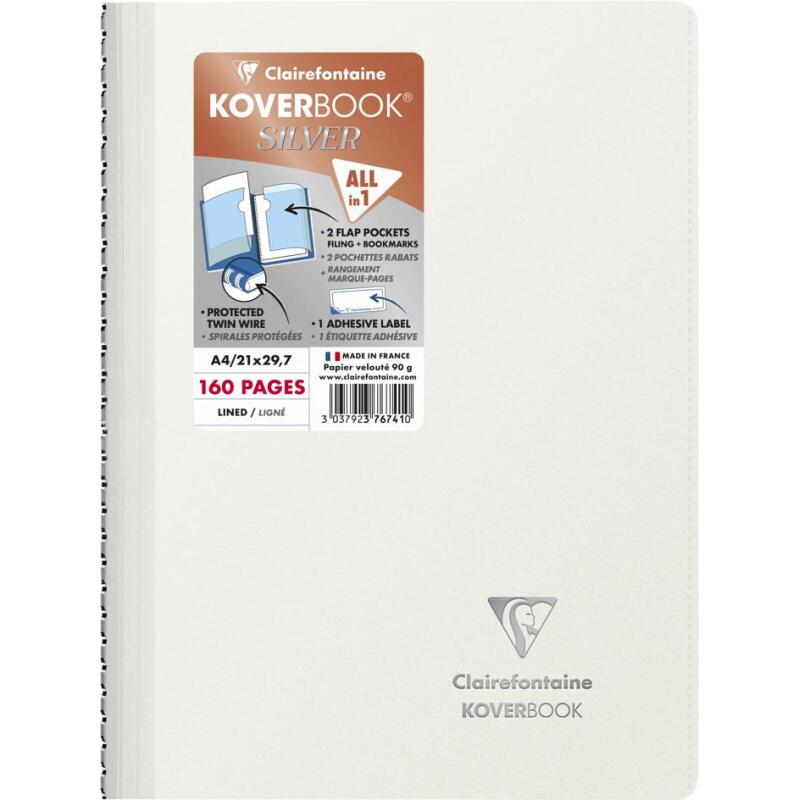 Cahier reliure intégrale enveloppante Koverbook Silver A4 160 pages ligné couverture polypropylène opaque - Assortis