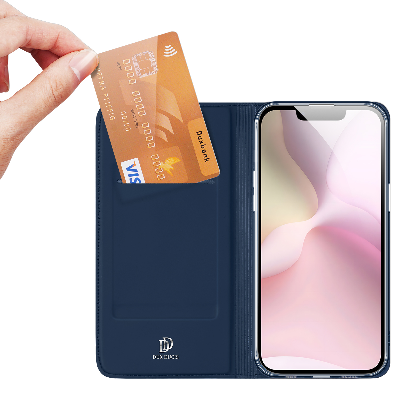 iPhone 16e Flip Wallet Cover Leder Tasche - Blau