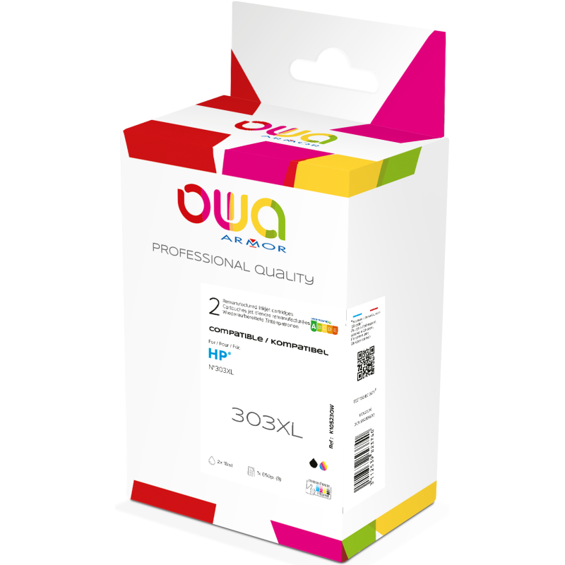 Pack de 2 cartouches d'encre remanufacturées OWA - haute capacité - Noir 3 Couleurs - pour HP 303XL