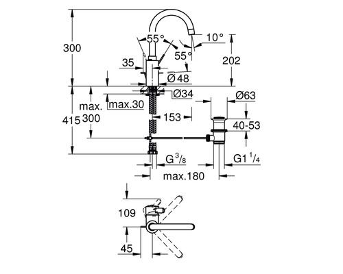 GROHE EUROSMART COSMOPOLITAN wastafelmengkraan, chroom 32830001