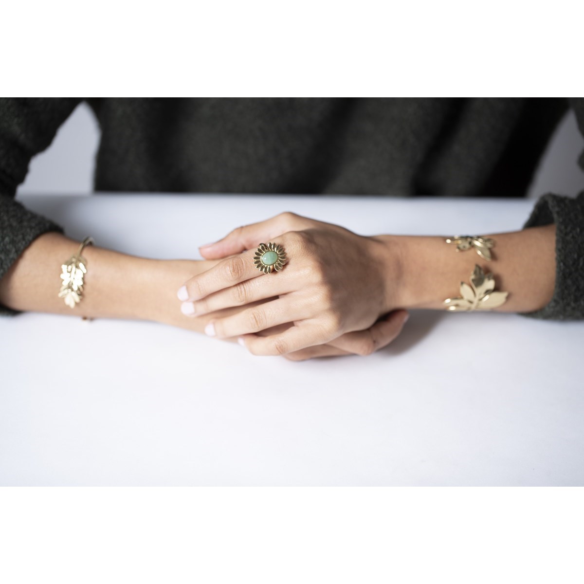 Bague en Acier 316L et aventurine naturelle - jaune brillant