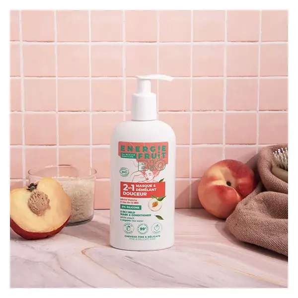 Máscara Suavizante para Cabelos Finos e Delicados Energie Fruit com Pêssego Branco e Água de Arroz Orgânica 300ml