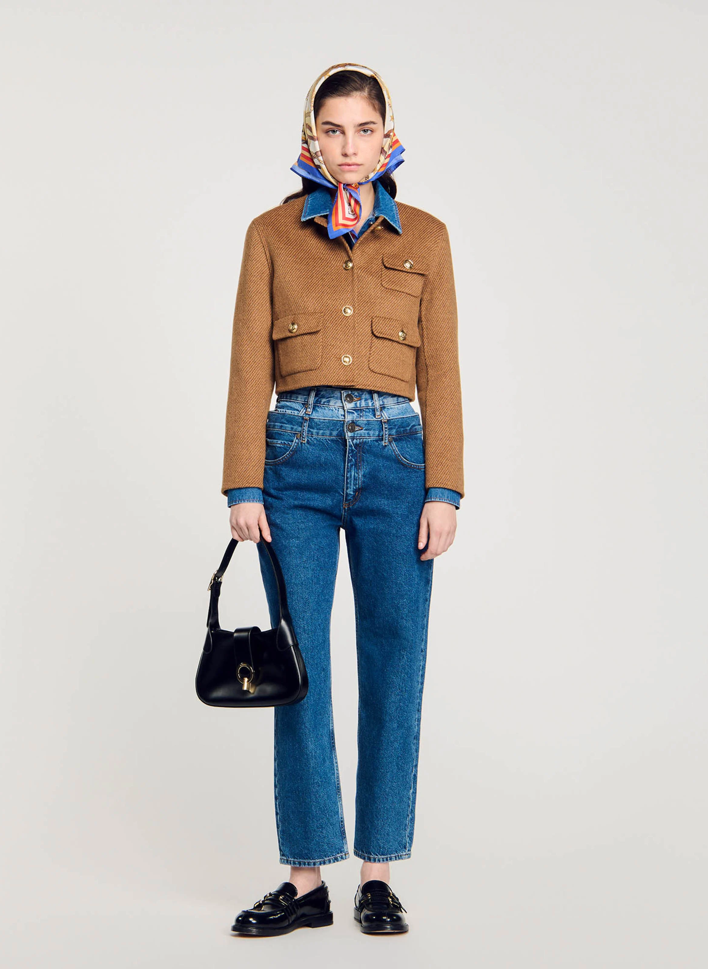Veste col rond en laine mélangée | Marron