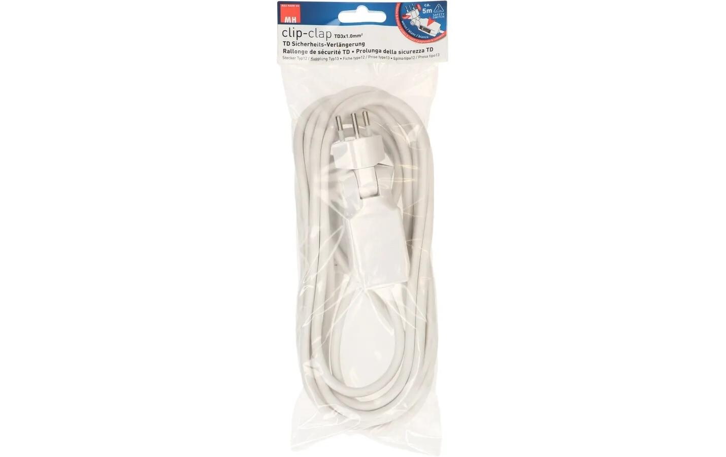 Verlängerungskabel 5 m T13 - T12 Clip-Clap, WeissTD-Verlängerungskabel 5 m Weiss, 3 x 1 mm2, T12 - T13