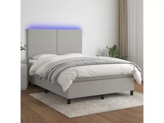 Sommier tapissier et matelas et LED Gris clair 140x190 cm Tissu