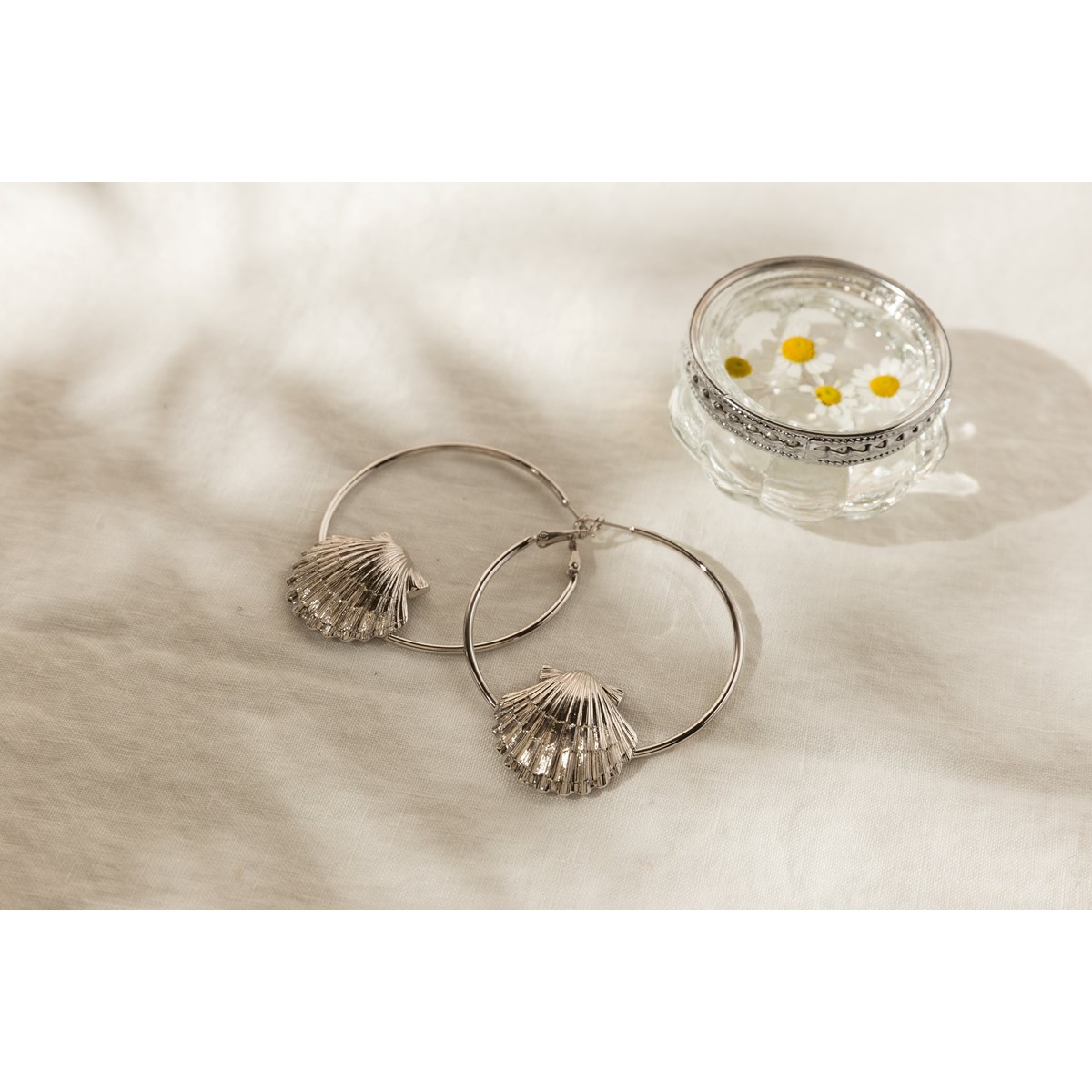 boucles d'oreilles créoles coquillages plaqué argent - NÉRÉE