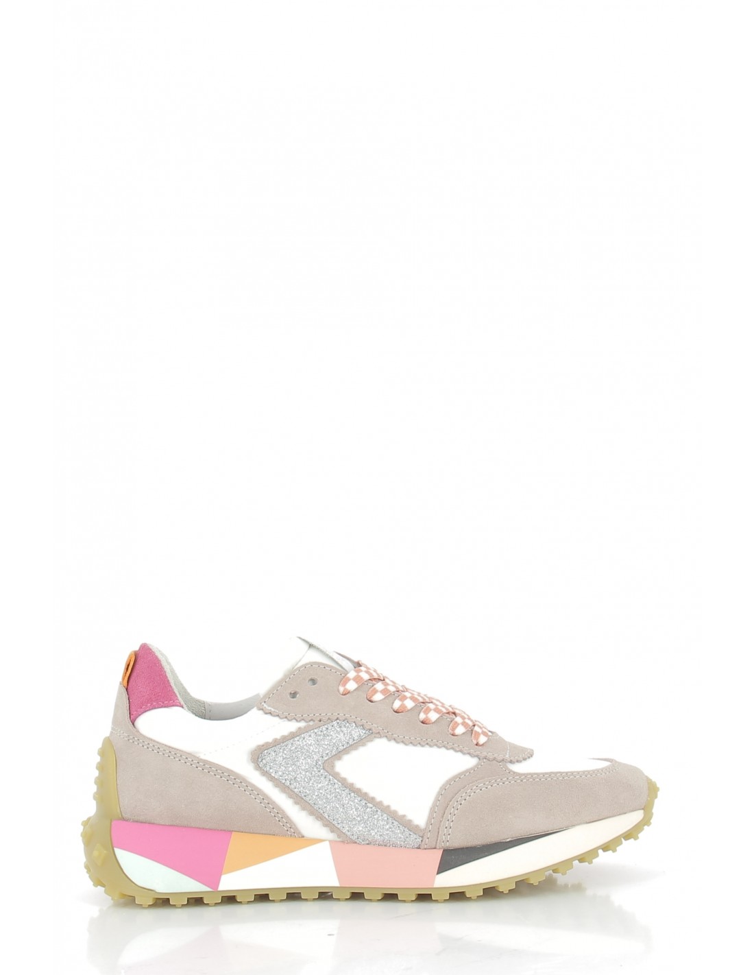 semerdjian Baskets de ville femme atom 9052 cuir rose poudré/blanc/paillette argent