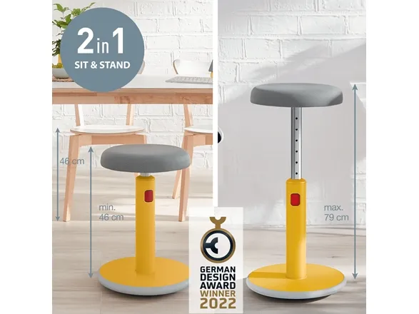 Leitz Ergo Cosy Active Sidde-stå balancestol 2-i-1 varm gul - højdejustering 46-79 cm