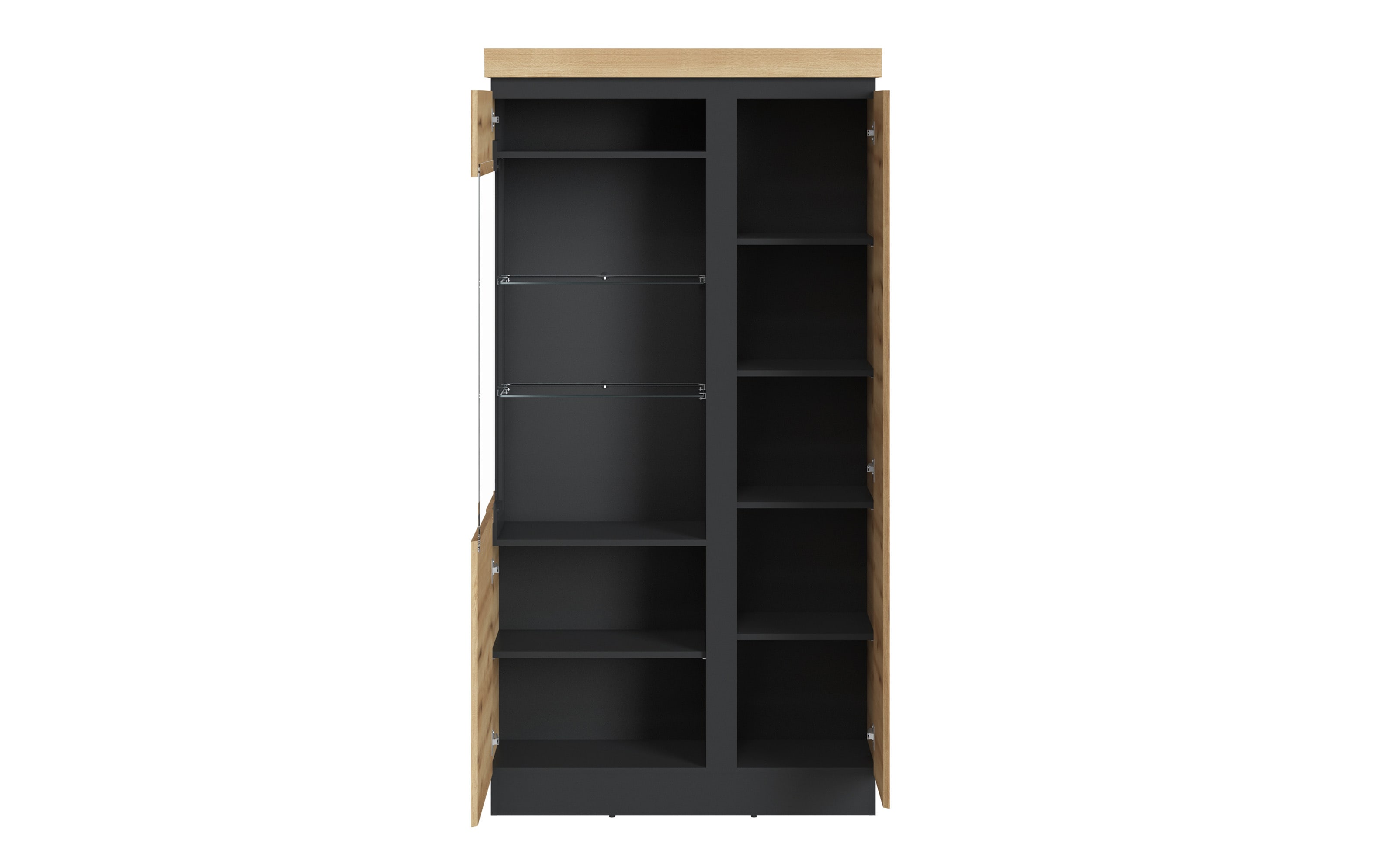 Vitrine Corte, Eiche-Nachbildung/grau, 200,5 cm, inkl. Softclose Funktion
