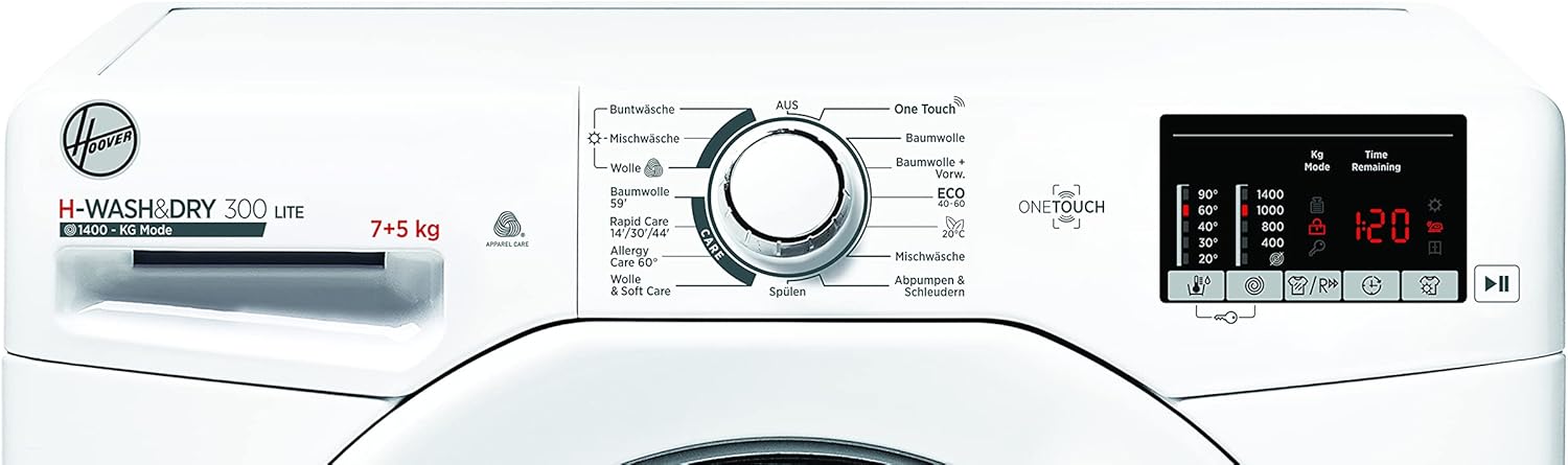 Hoover H-WASH 300 LITE HLW3DQ4752DE-84 Waschtrockner/Waschen 7 kg/Trocknen 5 kg/Smarte Bedienung mit NFC-Technologie, Weiß