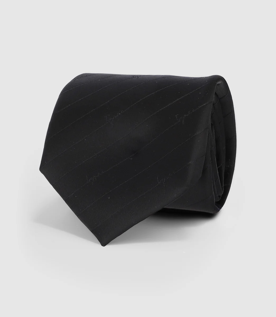Cravate en soie noir à motifs UNIVERS