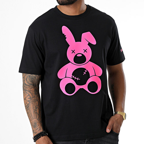 Tee Shirt Oversize Large Lapin Noir Rose Fluo