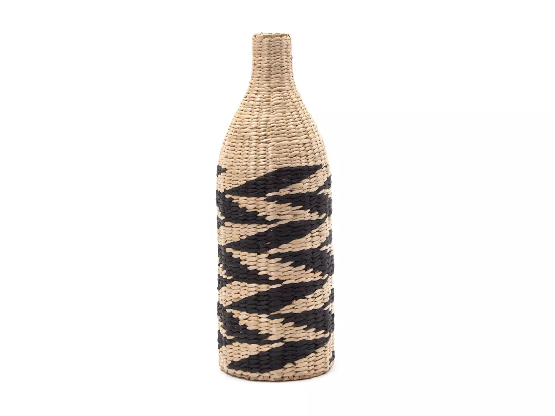 VASE Raya 60 cm, paille tressée nature-noir
