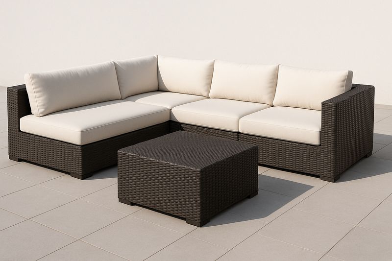Garten Ecksofa Set Polyethylen Rattan Dunkelbraun Creme