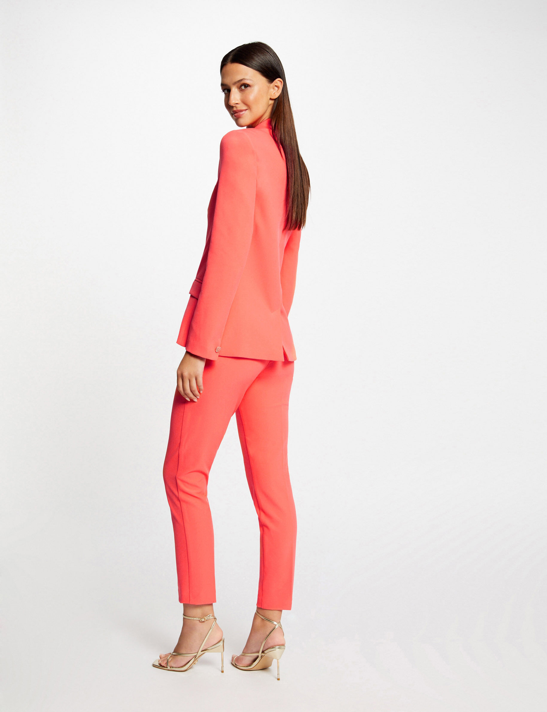 Pantalon city ajusté 7/8ème à pinces orange femme - orange