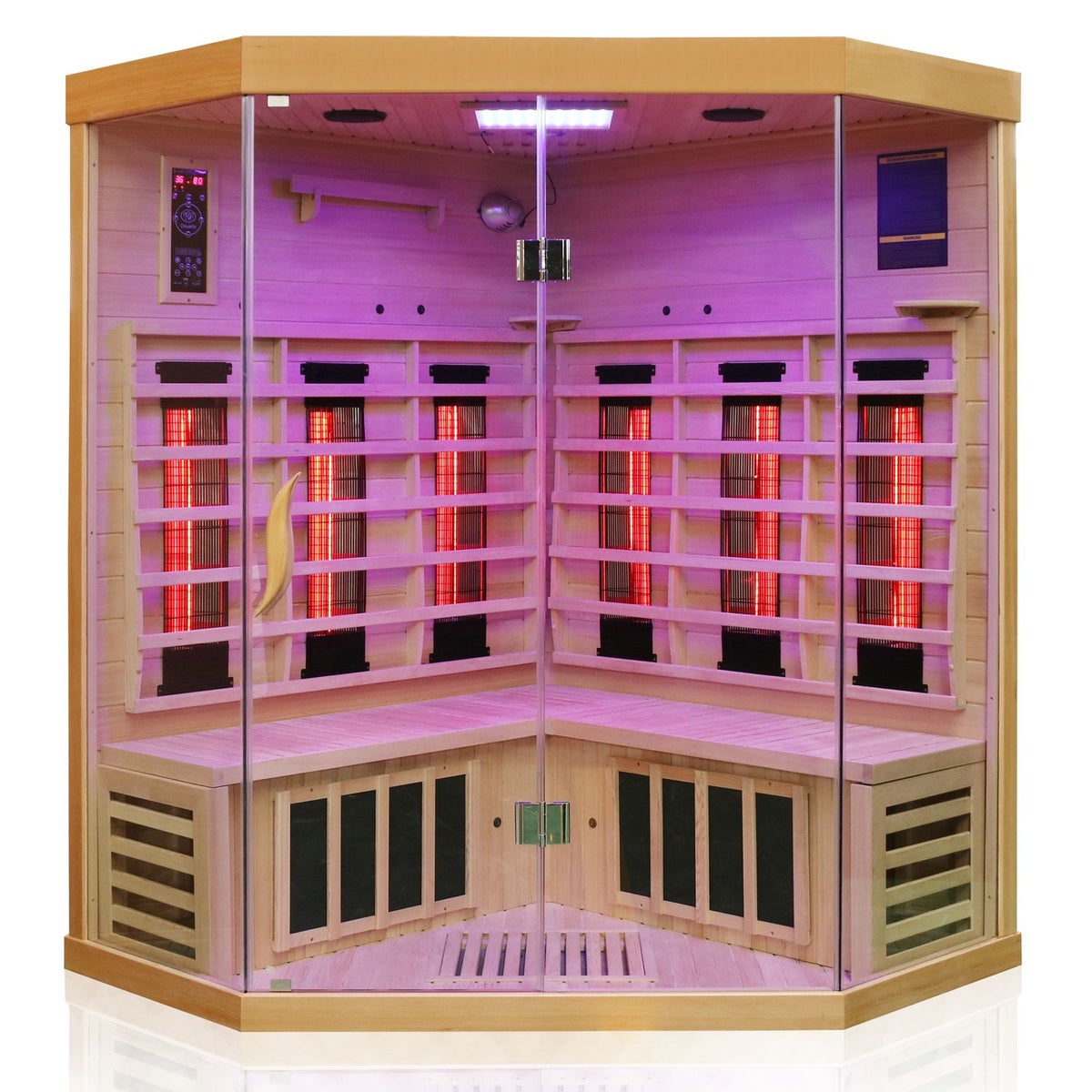 Dewello® Infraroodcabine Infraroodsauna BRANDON 140cm x 140cm incl. 6 full spectrum emitters, 3 koolstof emitters, 2 personen