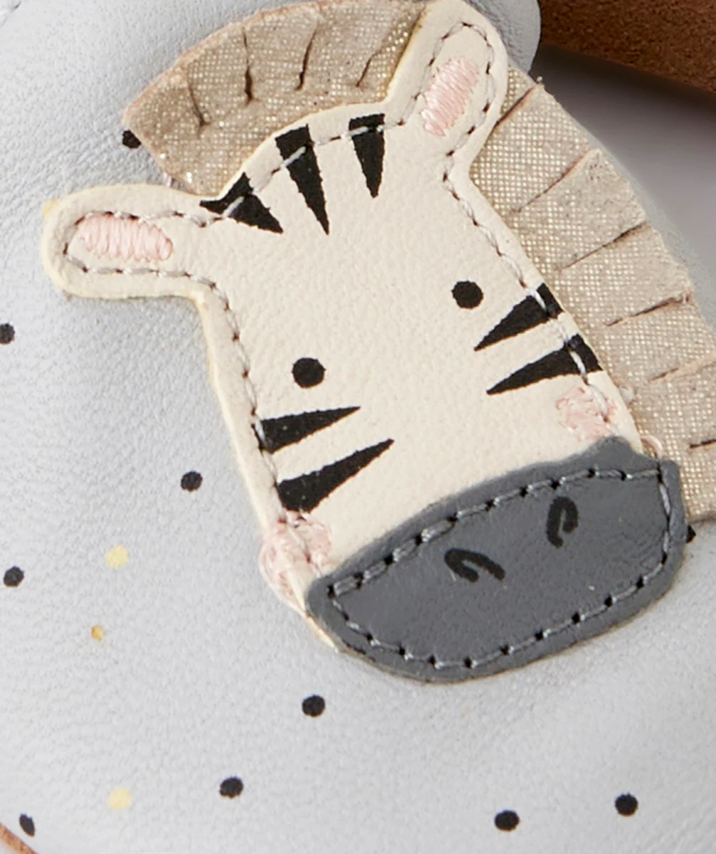 ROBEEZCHAUSSONS BÉBÉ EN CUIR ROSE ET GRIS AVEC ZÈBRE