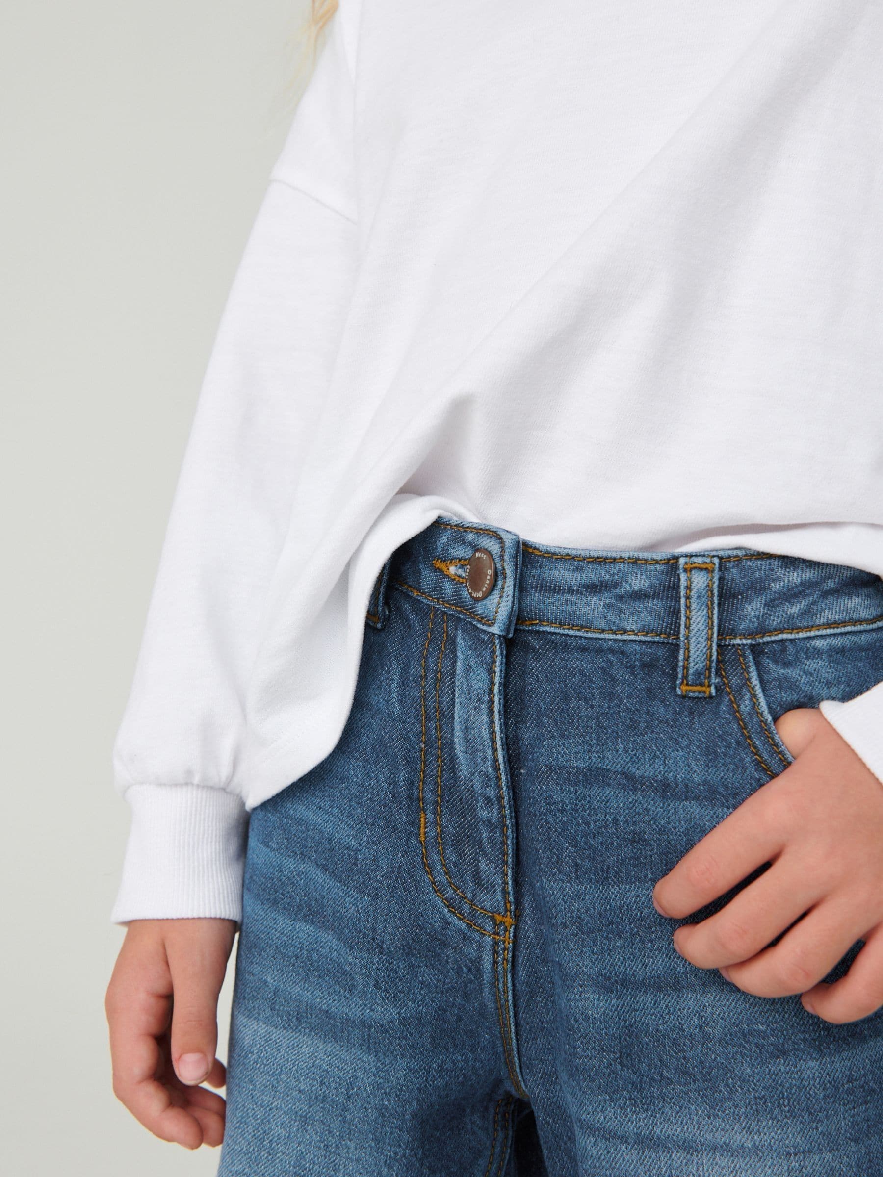 Middenblauw denim - Mom 100% katoenen jeans (3-16jaar)