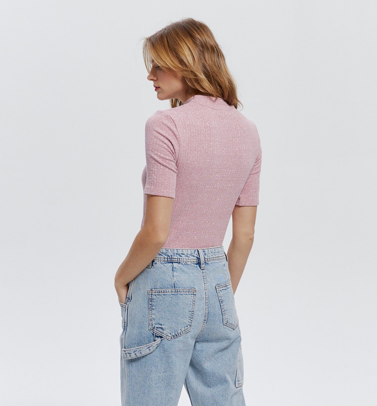 T-shirt col montant - Rose