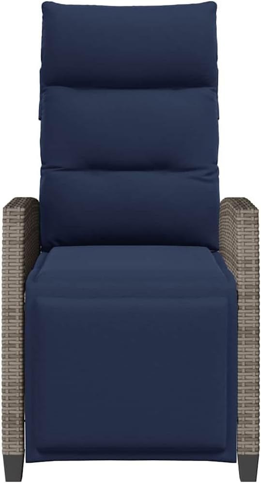 vidaXL Gartensessel mit Beistelltisch Verstellbar Grau Poly Rattan, Garten Liegestuhl, Outdoor Stuhl, Sessel, Gartensessel, Stuhl, Gartenstuhl