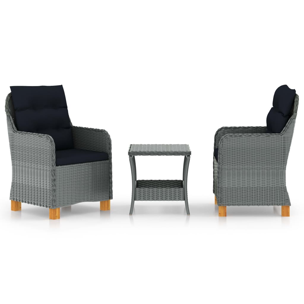 Salon de jardin meuble d'extérieur ensemble de mobilier 3 pièces avec coussins résine tressée gris clair