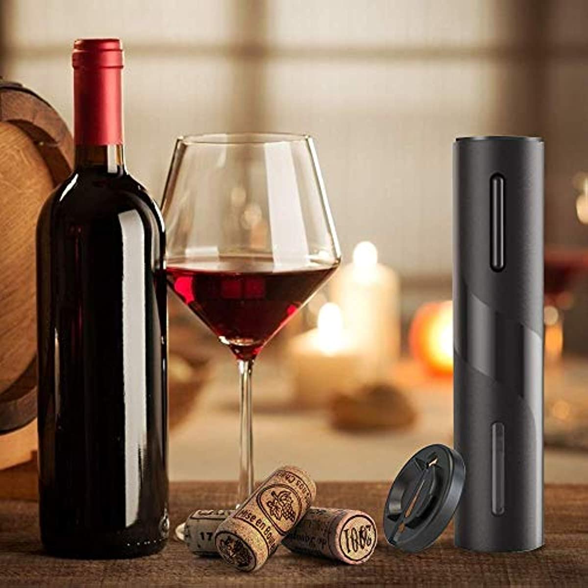 COKUNST Abridor de vinho el&eacute;trico, operado a pilhas,com cortador de lacre, bot&atilde;o de um clique, reutiliz&aacute;vel, saca-rolhas autom&aacute;tico, para amantes de vinho, &oacute;tima op&ccedil;&atilde;o de presente