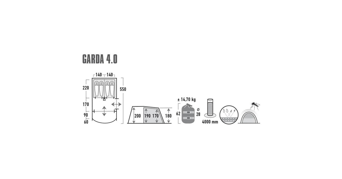 High PeakGarda 4.0 tent  (Grijs/groen)