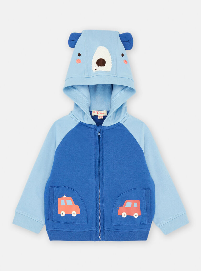 Gilet bleu à motifs voitures et tête d'animal pour bébé garçon