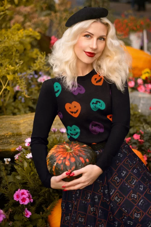 Banned Retro Heart Halloween Trui in Zwart