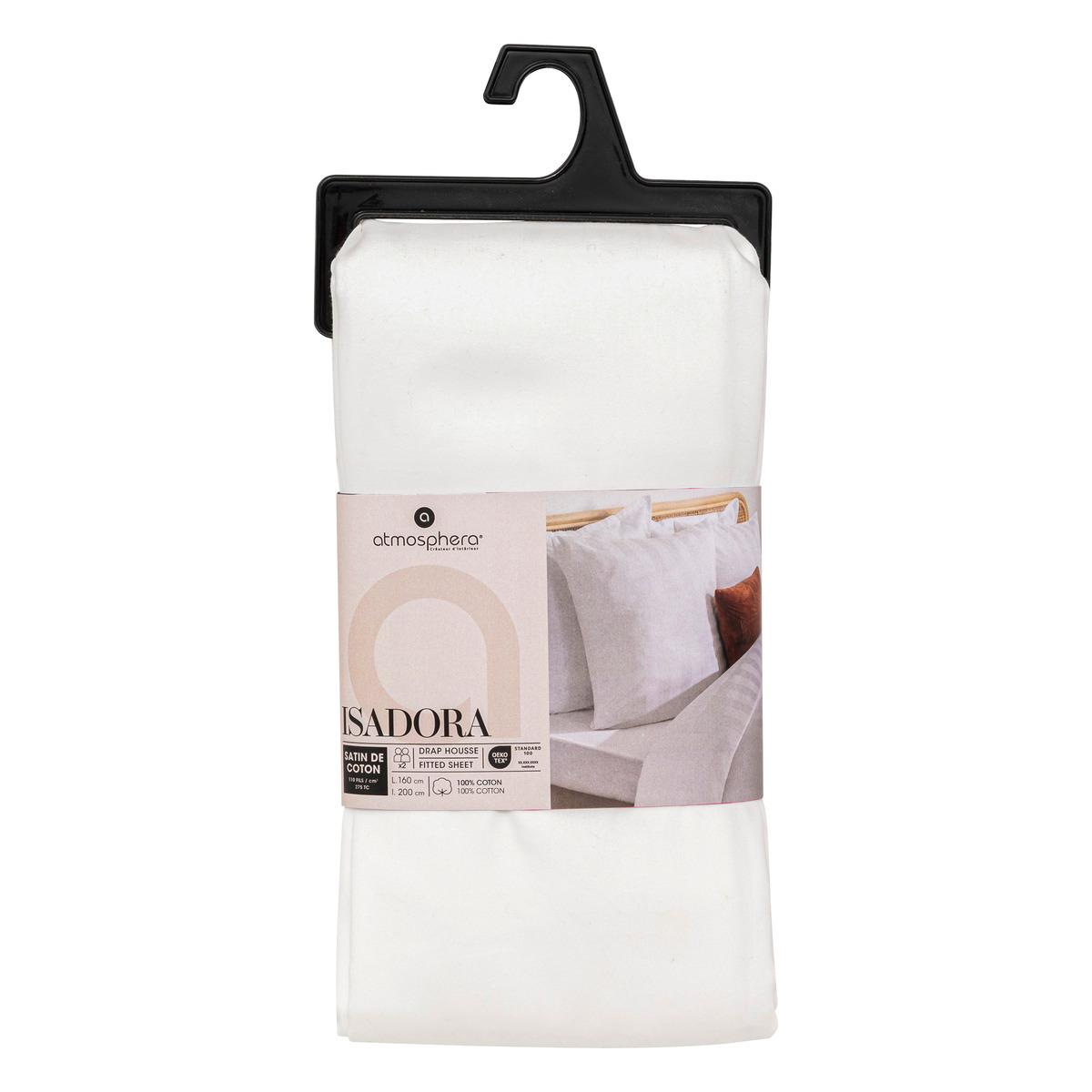 DRAP HOUSSE SATIN DE COTON BLANC 160X200CM
