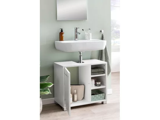 Évier armoire avec 60x55x32 cm Blanc Meuble vasque a poser Design Bain
