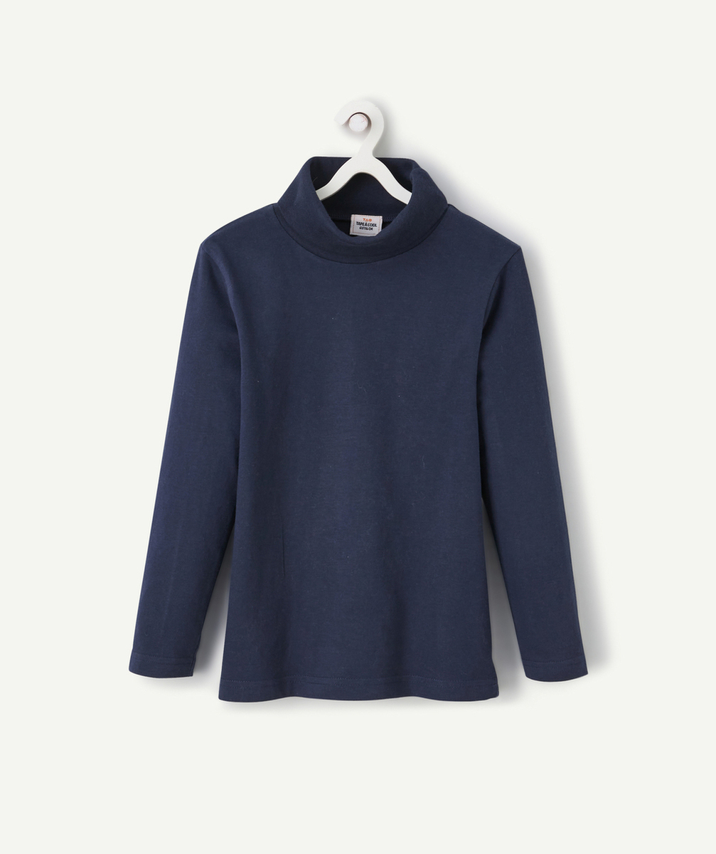 SOUS-PULL COL ROULÉ GARÇON BLEU FONCÉ EN COTON