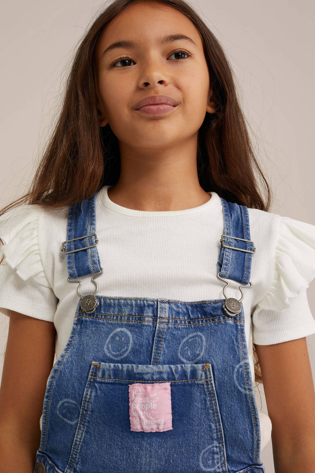 WE Fashion loose tuinbroek blue used denim