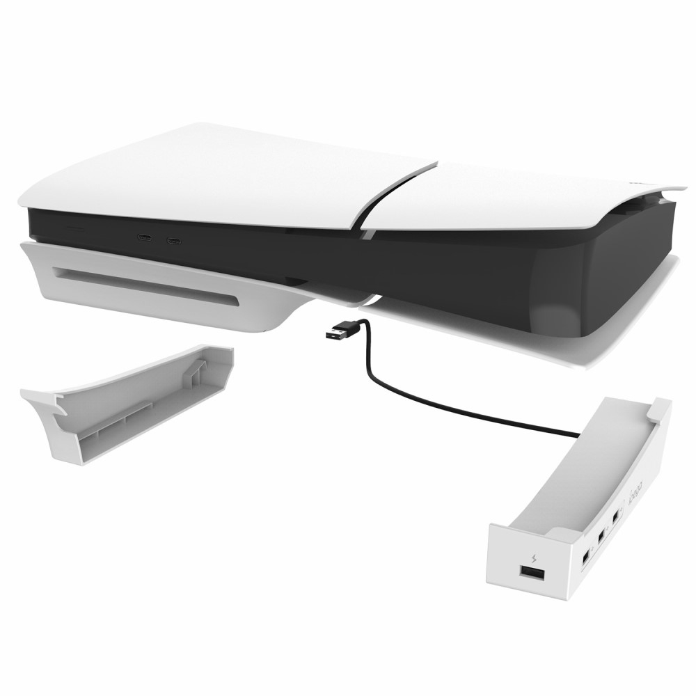 Sony PlayStation PS5 Slim Halterung mit 4x USB A Multiport Erweiterung für die Konsole - Weiss