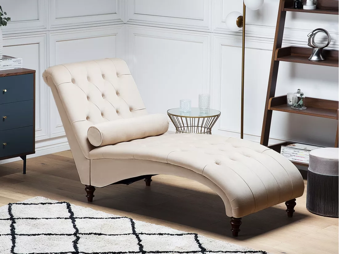 Chaise longue en velours beige MURET
