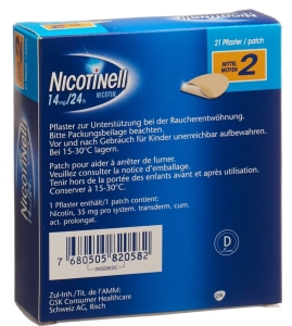 NICOTINELL 2 mittel Matrixpflaster 14mg/24h, 21 Stück