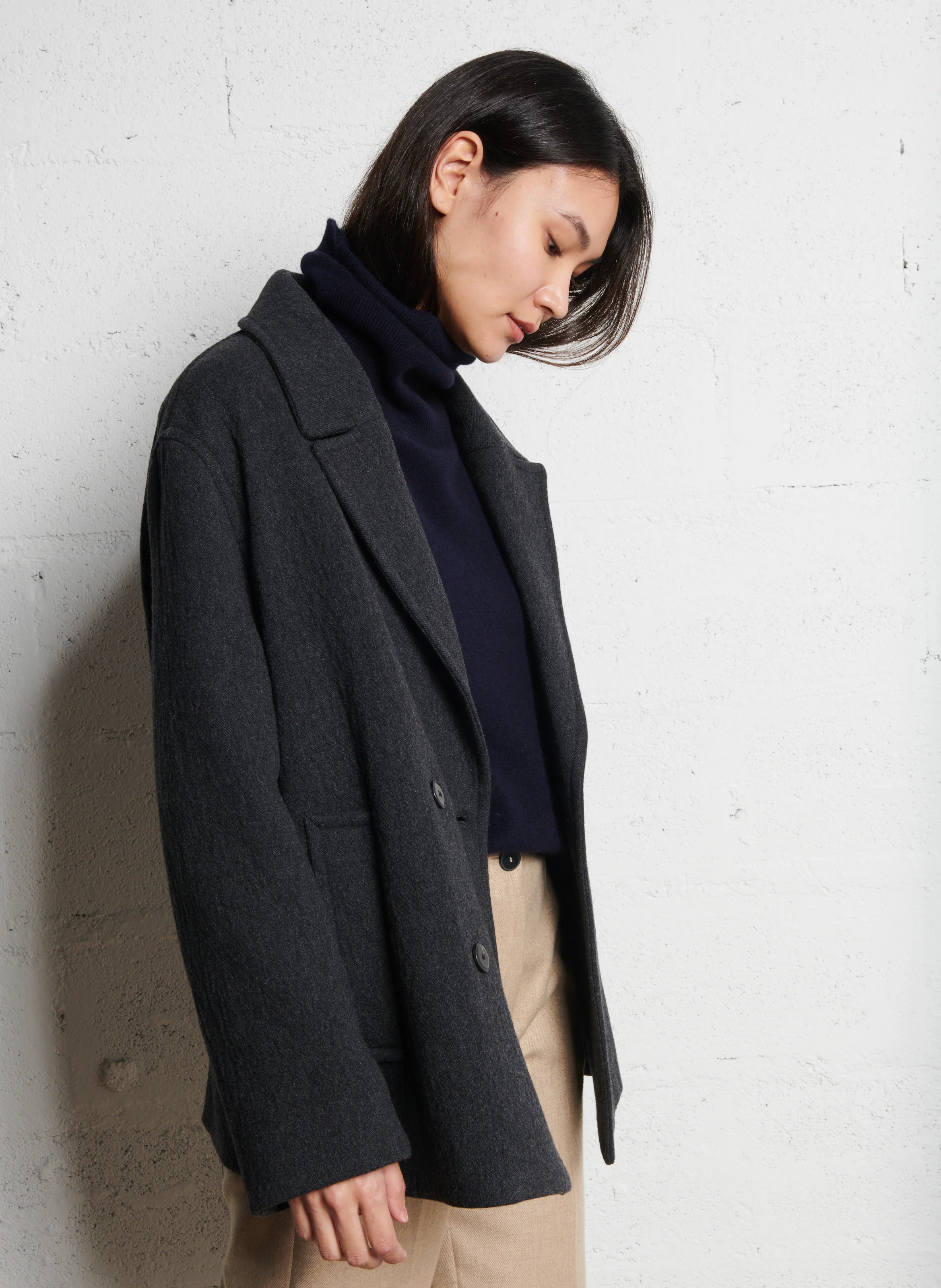 Manteau court en laine mélangée | Gris